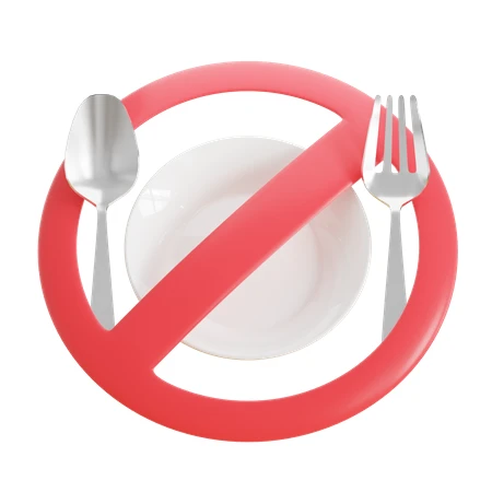 Red prohibition sign over plate with fork and spoon