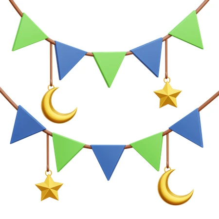 3D Islamic festive bunting with crescent moons and stars