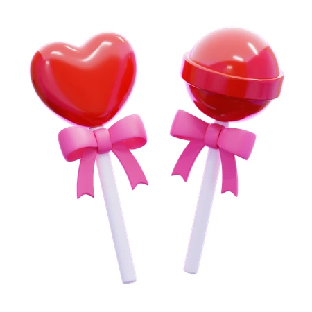 Red heart and ball lollipops with pink bows