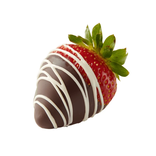Dark chocolate dipped strawberry with white chocolate drizzle
