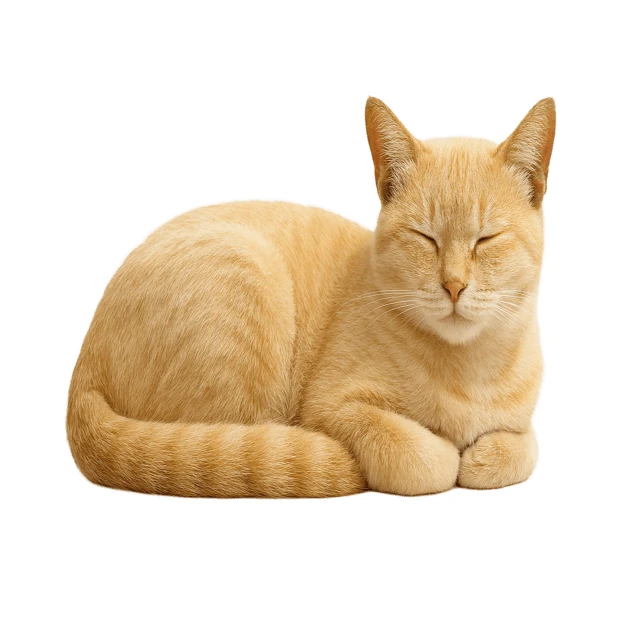 Sleeping ginger tabby cat isolated on white background