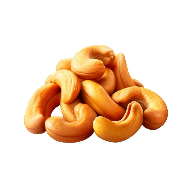 Heap of roasted cashew nuts isolated on white background