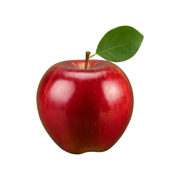 Fresh red apple with a green leaf isolated on white