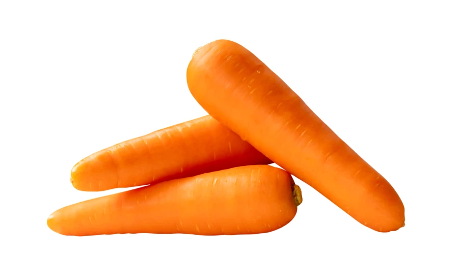 Three fresh orange carrots isolated on white background