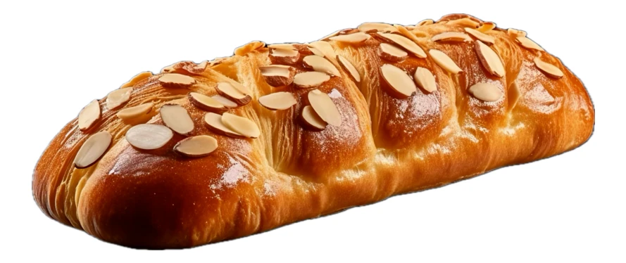 Golden braided sweet bread topped with sliced almonds