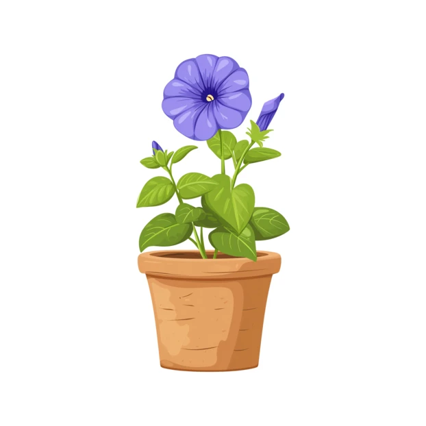Purple petunia flower in a terracotta pot illustration