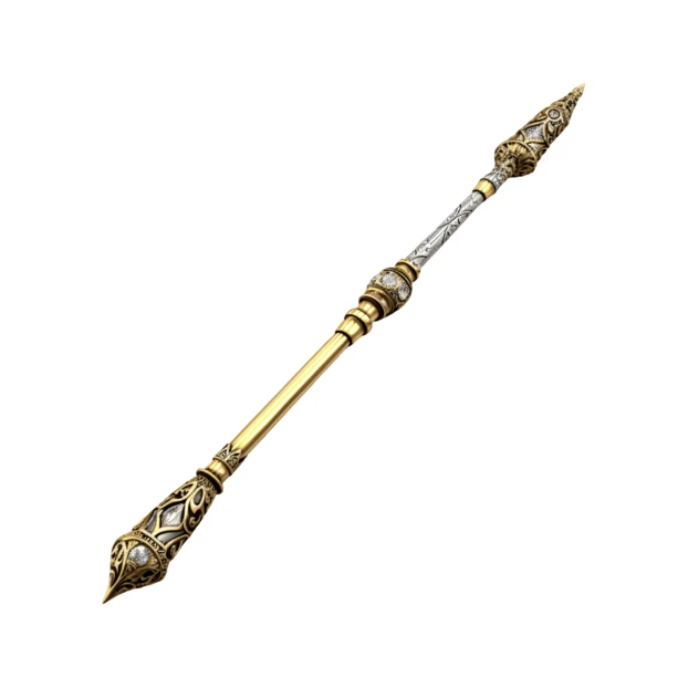 Ornate gold and silver magical wand isolated on white