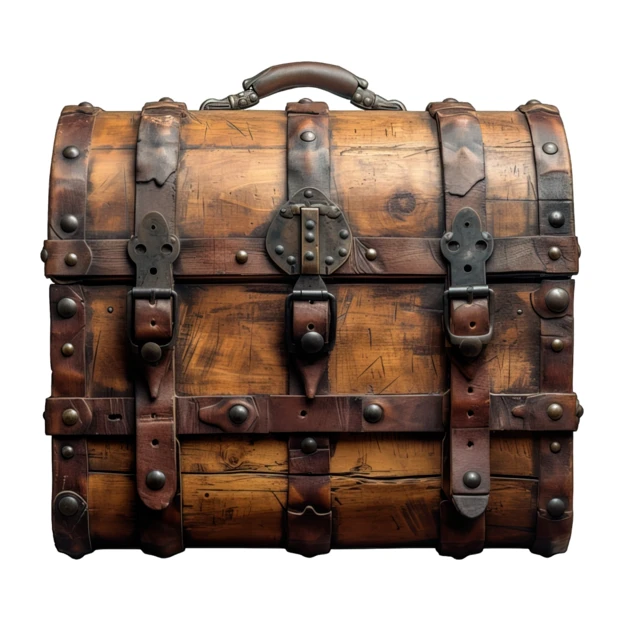 Vintage wooden treasure chest isolated on white background