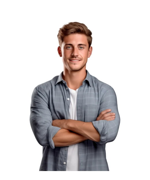 Confident young man smiling with arms crossed isolated on white
