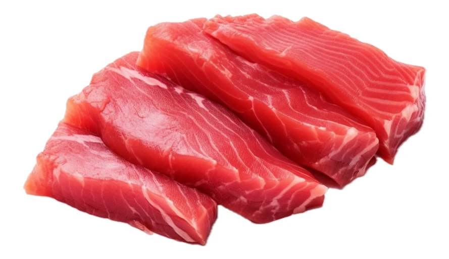 Fresh raw red tuna fillets isolated on white background