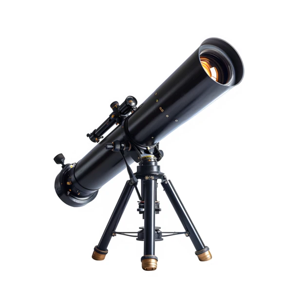Modern black astronomical telescope on tripod isolated on white
