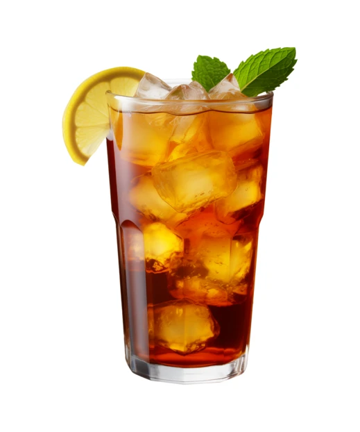Glass of iced tea with lemon and mint isolated