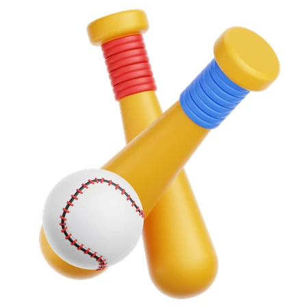 Stylized 3D crossed baseball bats and ball illustration