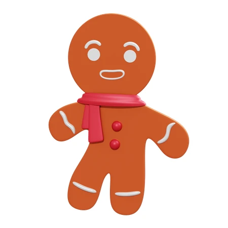 3D rendered gingerbread man cookie wearing a red scarf