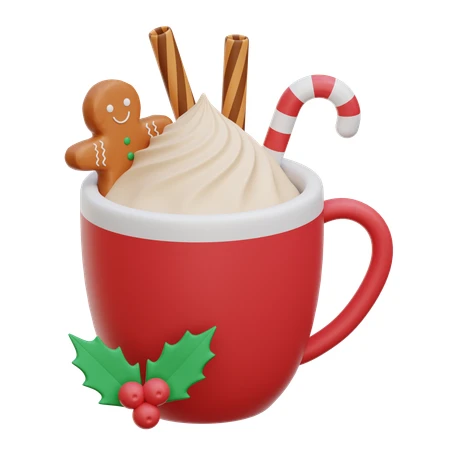 3D illustration of Christmas hot chocolate with gingerbread man