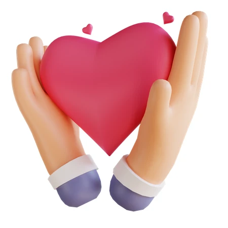 3D illustration of cartoon hands holding a pink heart