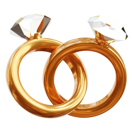 Two interlocking gold diamond engagement rings 3D illustration