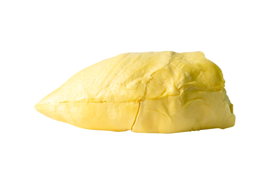 Fresh yellow durian fruit pulp isolated on white background