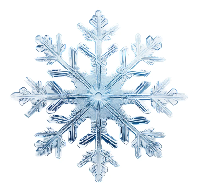Intricate blue crystalline snowflake isolated on white background