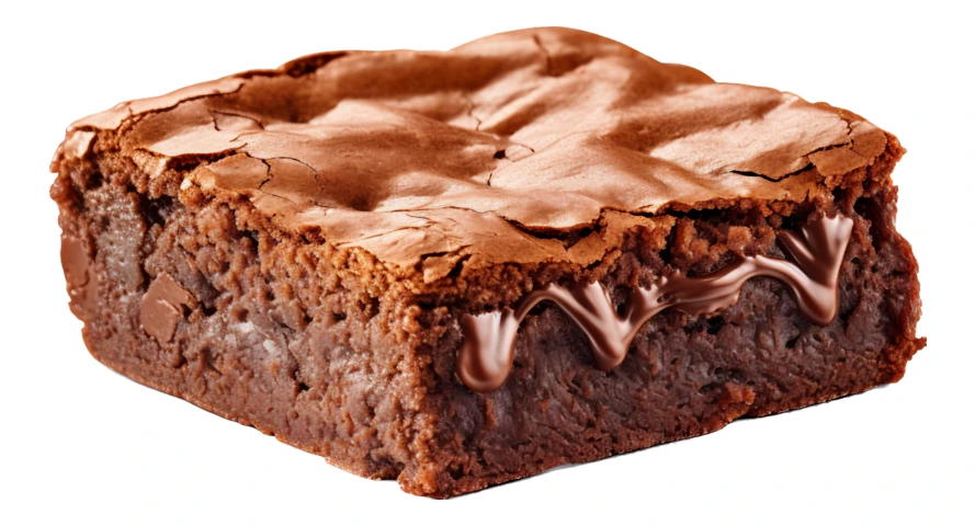 Rich fudgy chocolate brownie with melting center isolated on white