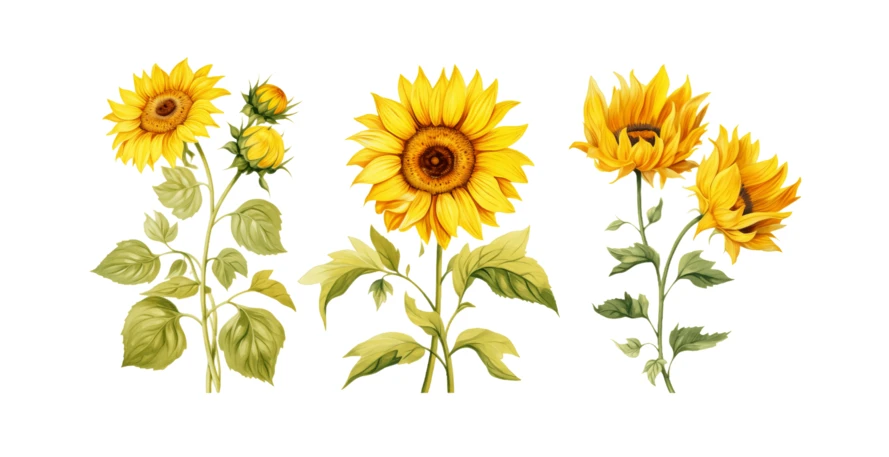 Watercolor sunflower collection isolated on white background