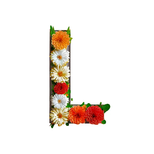 Letter L made of orange red and white flowers