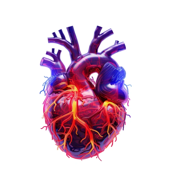 Stylized 3D medical illustration of a human heart