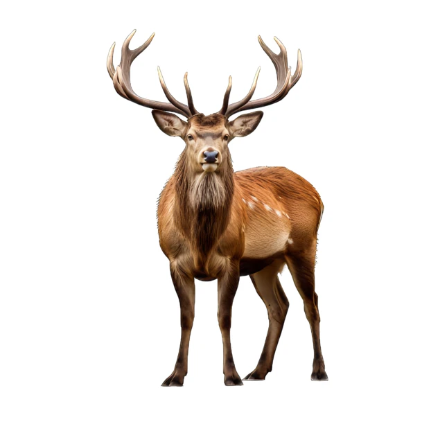 Red deer stag with large antlers isolated on white background