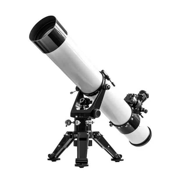 Modern astronomical telescope on tripod isolated on white background