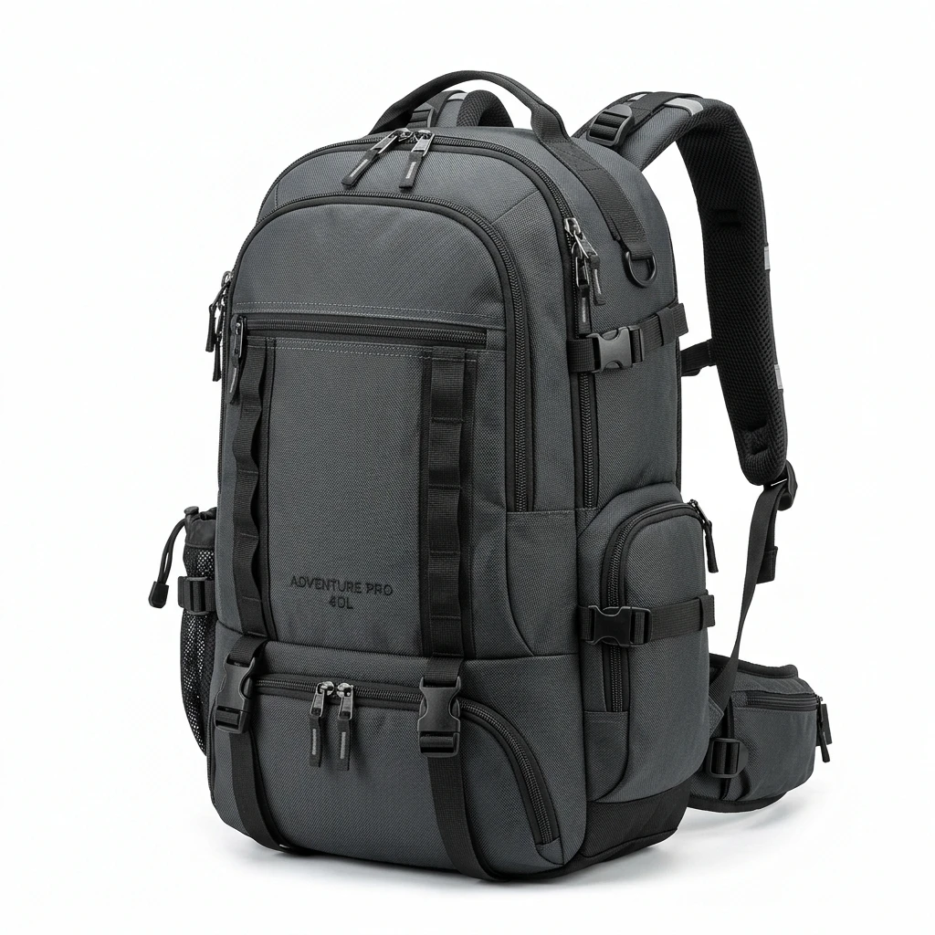 Charcoal gray 40L outdoor hiking and travel backpack