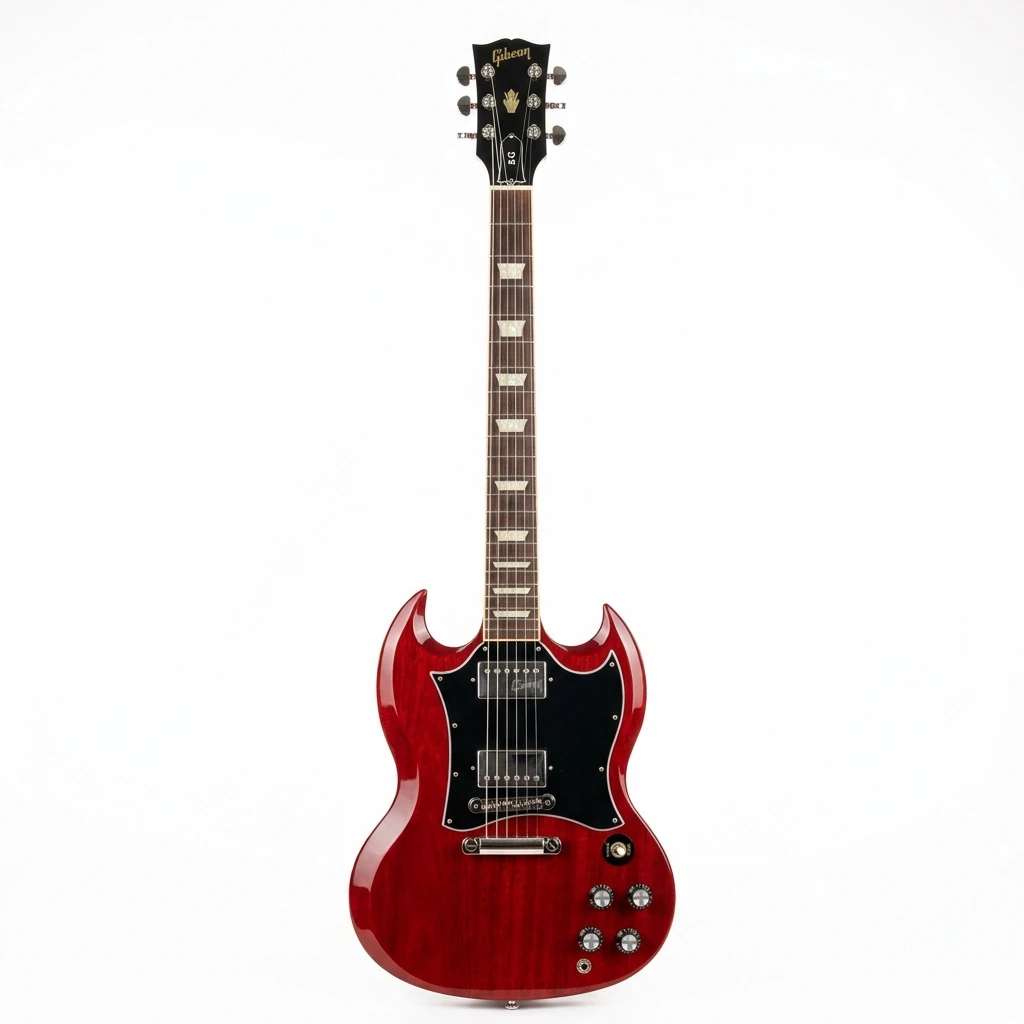 Classic cherry red electric guitar isolated on white background