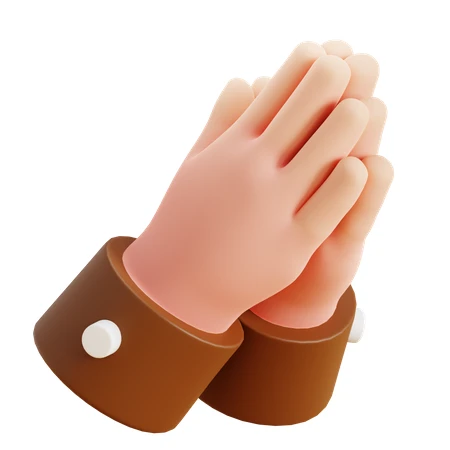 3D cartoon praying hands icon isolated on white background