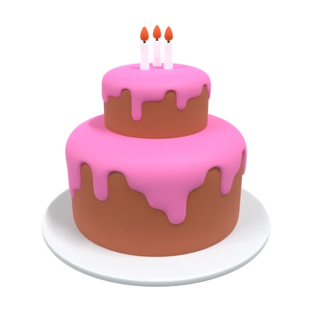 3D rendered chocolate cake with pink frosting and candles