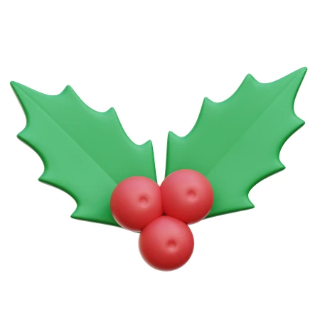 3D Christmas holly with green leaves and red berries