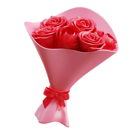 3D rendered bouquet of red roses in pink wrapping