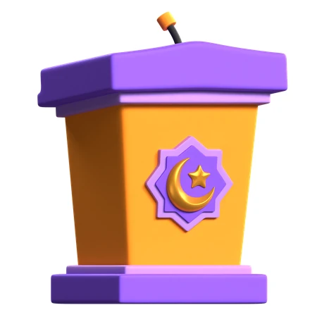 3D rendered podium with Islamic crescent moon and star