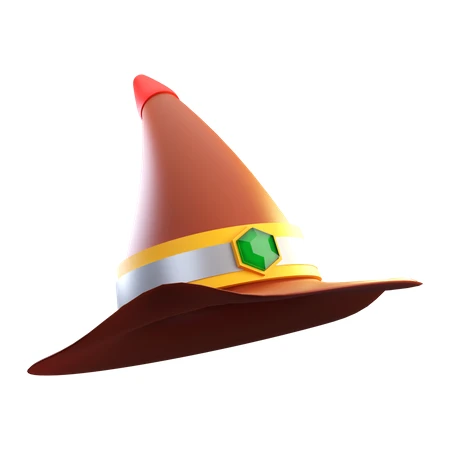 3D rendered fantasy wizard hat with green gem isolated