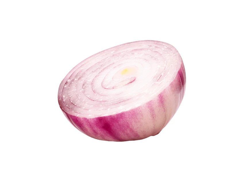 Half of a red onion isolated on white background