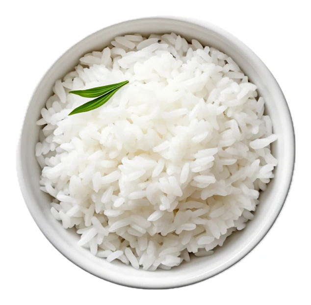 Top view of steamed white rice in a bowl
