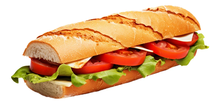 Fresh baguette sandwich with tomato lettuce and cheese