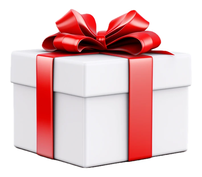 White gift box with red ribbon and bow isolated