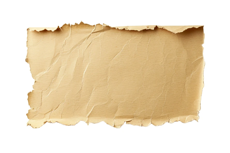 Torn crumpled brown cardboard strip isolated on white background