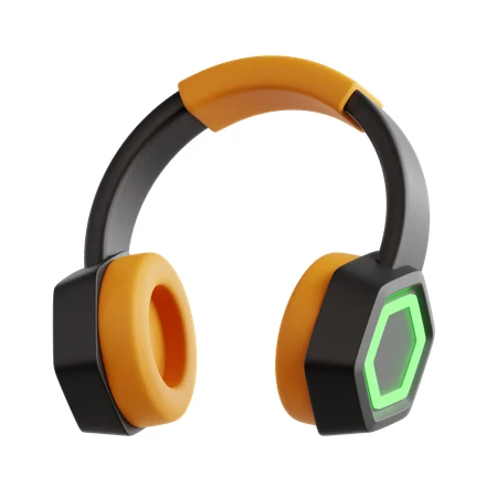 Stylized 3D gaming headset with orange and green accents