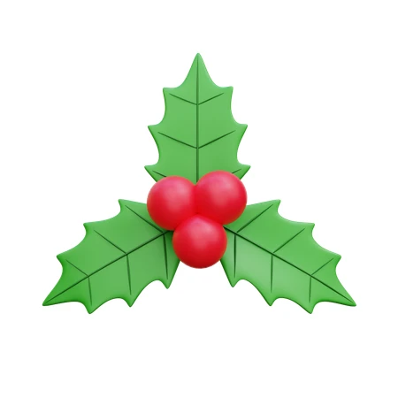 3D render of Christmas holly with red berries