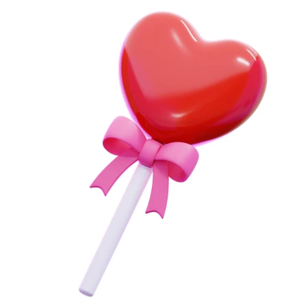 3D red heart lollipop with pink ribbon