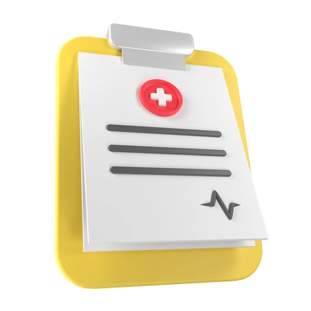 3D medical clipboard icon with heartbeat line