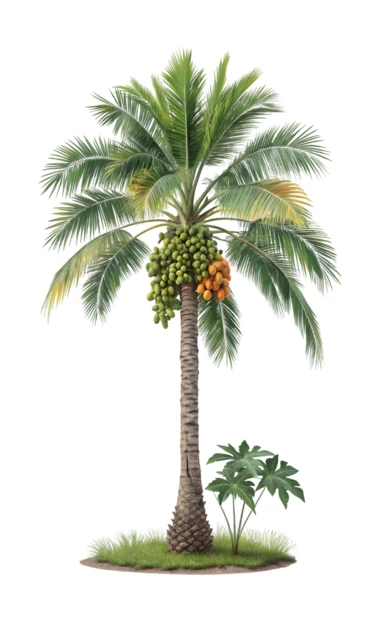 Coconut palm tree with fruit isolated on white background