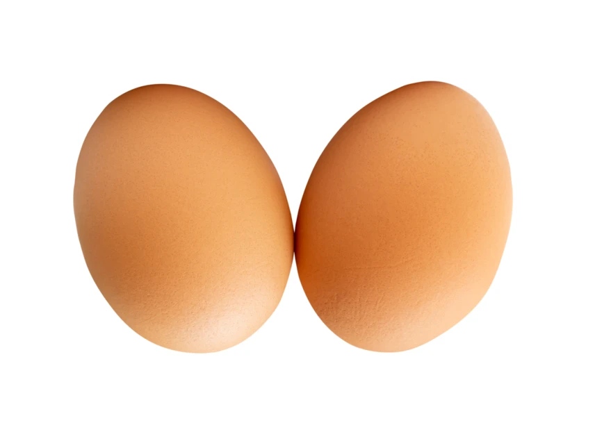 Two brown chicken eggs isolated on white background
