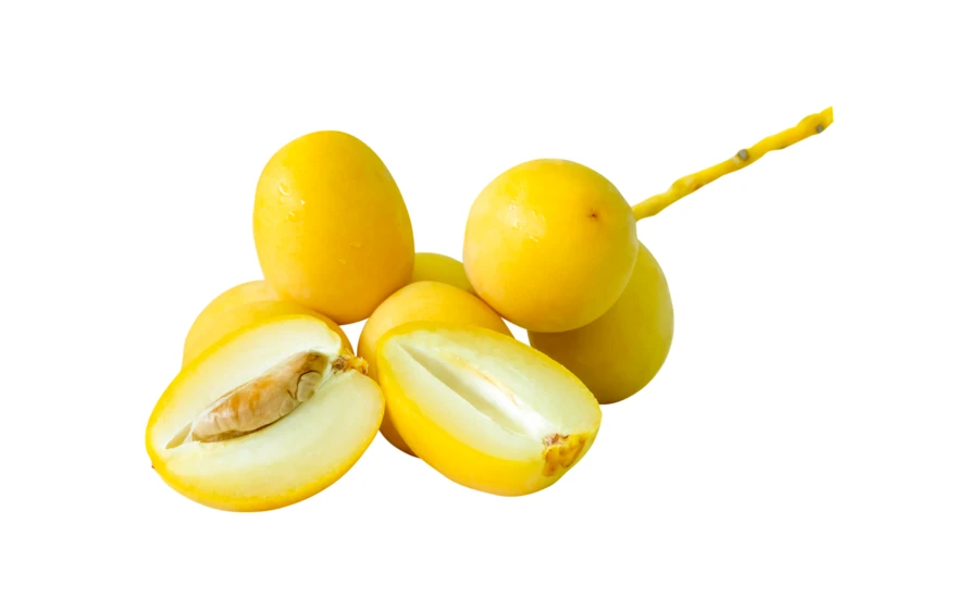 Fresh yellow Barhi dates isolated on white background