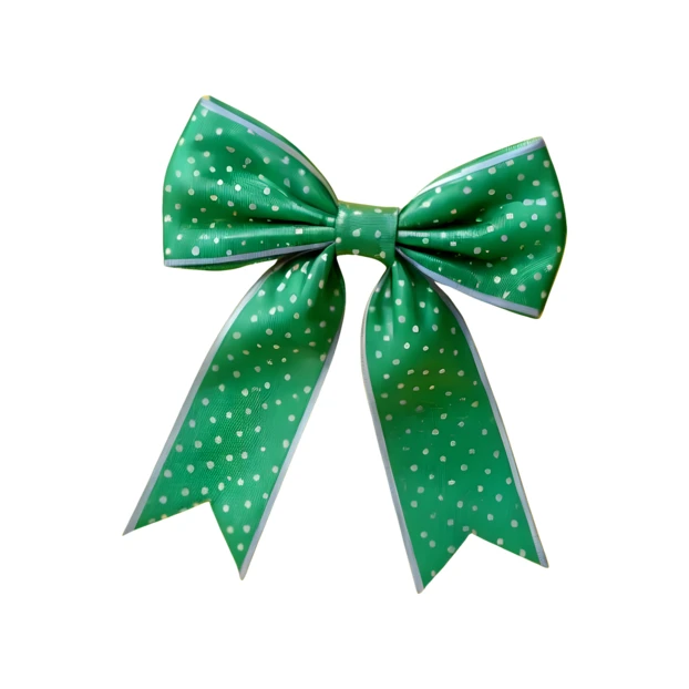 Green polka dot ribbon bow isolated on white background